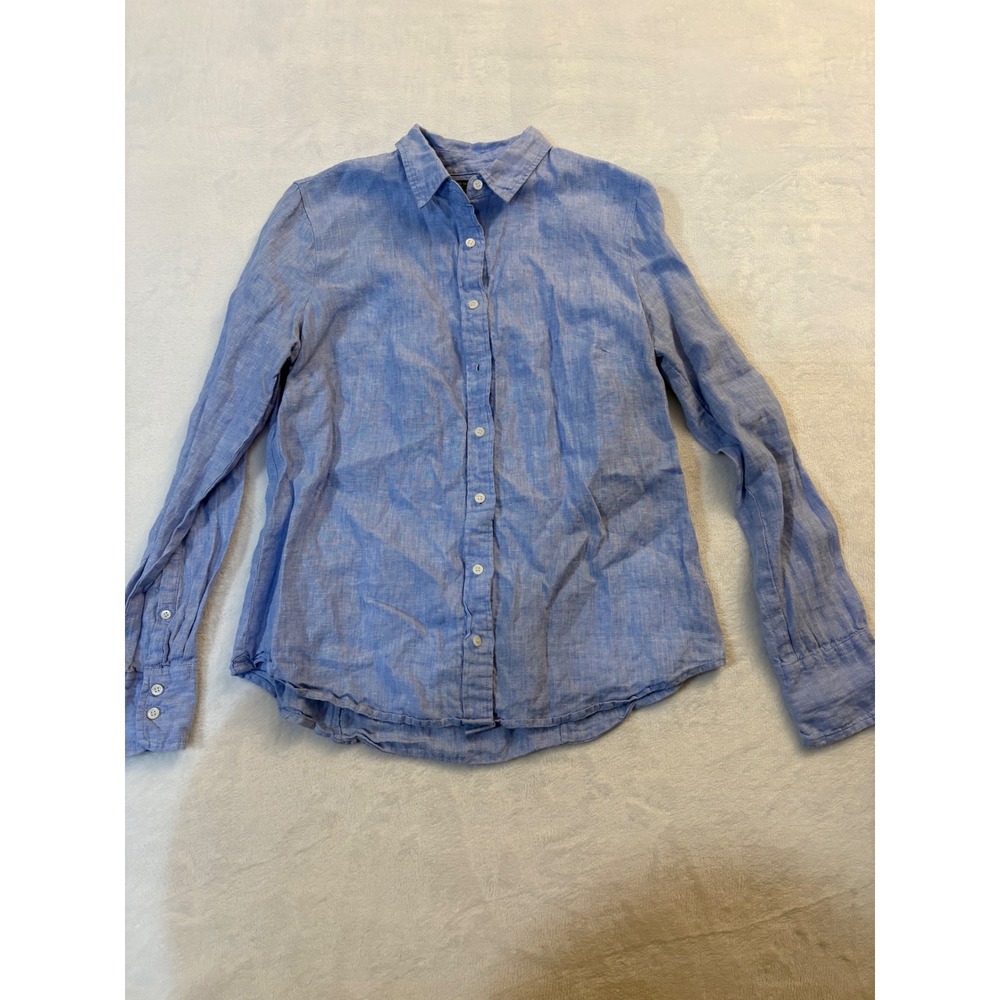 J.Crew Baird McNutt Irish Linen Perfect Shirt Blue Button Down Top Size 10